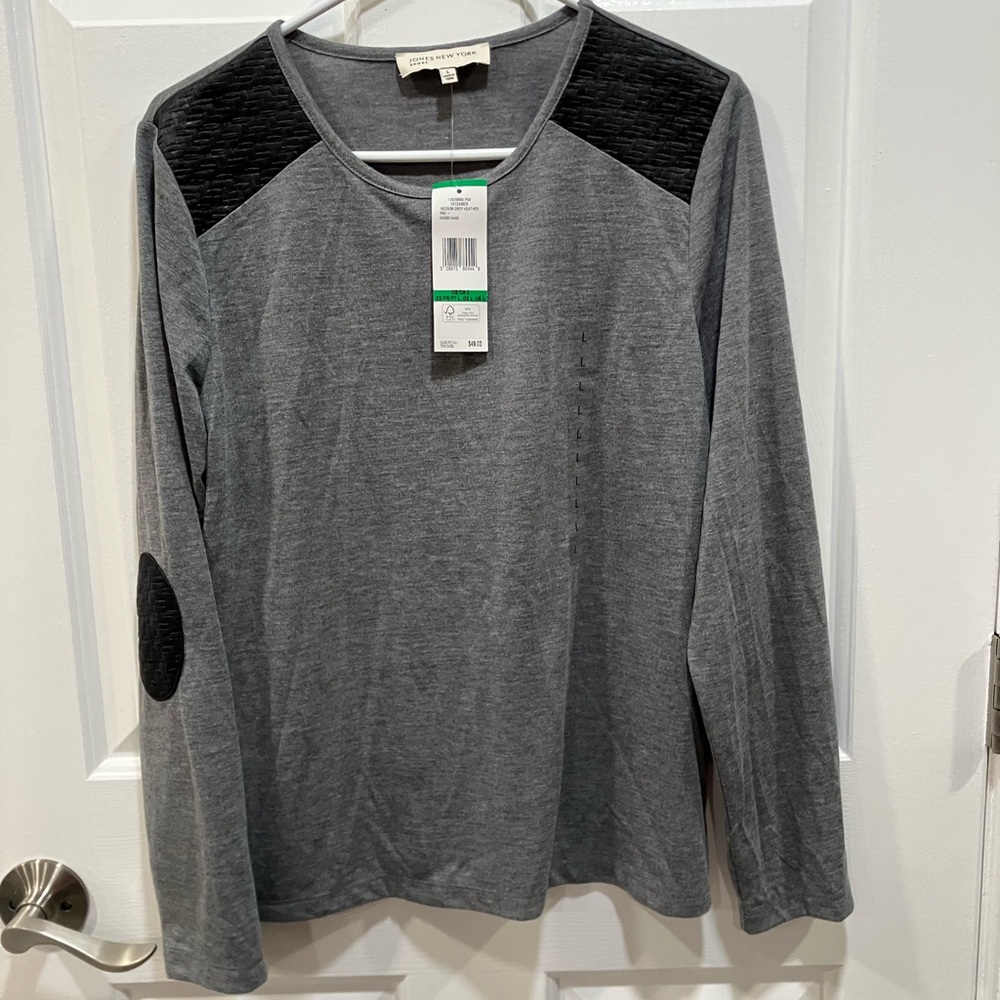 Jones New York Gray and Black Long Sleeve Top